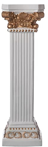 Decorative Modern Fiberglass White and Gold Plinth Roman Style Column Ionic Pedestal Vase Stand for Wedding, Living Room, or Dining Room, 41 inch