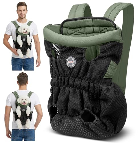 ALLSOPETS Sac à Dos pour Chien Petit et Moyen – Sac de Transport Chien Confortable et Respirant avec Crochet de Sécurité, Idéal pour Voyage, Randonnée et Extérieur (Vert Olive, L)