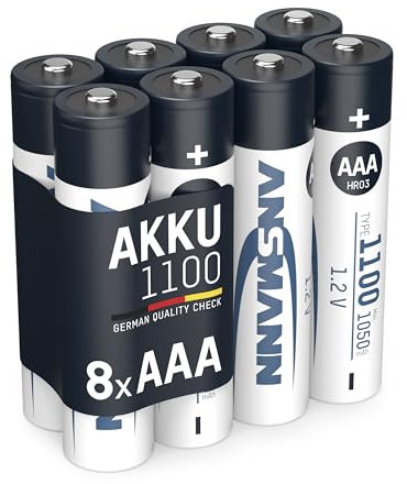 ANSMANN Akku AAA Typ 1100 mAh 8 Stück (min. 1050 mAh) NiMH 1,2 V - Micro AAA Batterien, wiederaufladbar, hohe Kapazität für hohen Strombedarf, Vorgeladen und sofort einsatzbereit, extrem langlebig