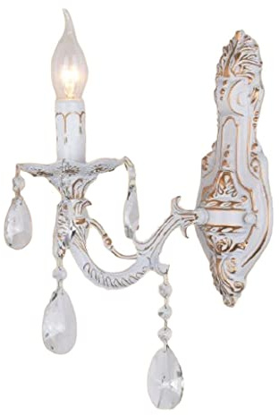Vetrineinrete® Applique candelabro con pendenti a gocce di cristallo in acrilico stile retrò attacco E14 bianco oro arredo casa