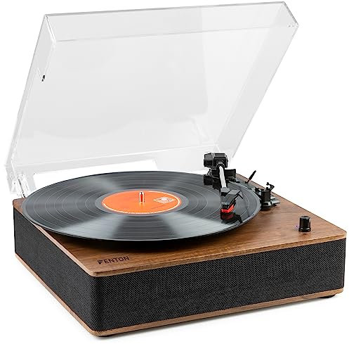 Fenton RP161 Platine Vinyle Bluetooth Stéréo - Noyer, Deux Haut-Parleurs, Streaming Audio Bluetooth, 3 Vitesses 33-45-78 TR/Min, Style Rétro, Idéal pour Écouter Vos Vinyles et Musiques