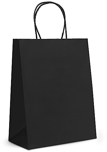 GIFTSAY 100 sacchetti di carta kraft nera, 15 x 8 x 21 cm, 120 g/m², sacchetti regalo di carta nera con manici, sacchetti per la spesa per vendita al dettaglio, shopping, affari, confezioni regalo
