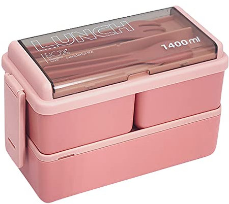 kyaoayo Lunchbox mit Fächern, BPA Frei Lunchbox Student Brotdose mit 3 Fächern, Lunchbox Erwachsene Brotdose mit Geschirr, meal prep boxen, Perfekt für Schule, Arbeit, Picknick Reisen (Rosa)