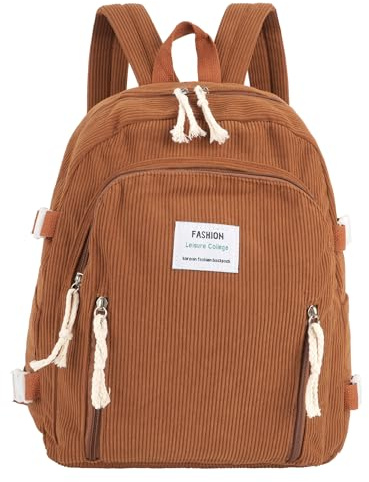 MilyaDE Cord Zaino Scuola Viaggio Casual Zaino-Borsa Zaino Giornaliero Borsa Libri Borsa Laptop per Donne Ragazze Adolescenti, Taglia unica