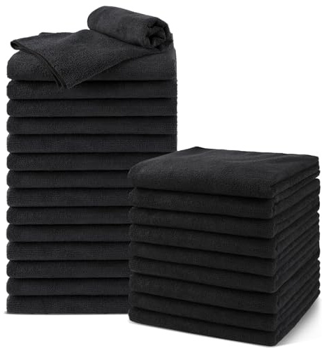 UNIMADE Salon Towels 24 Pack, Microfiber Barber Towels Bulk, (16x29 inches) Hair-Drying Cloth Super Soft Black Hand Cloth for Gym, Bath, Spa Use and Home Beauty Care(Not Bleach Proof)