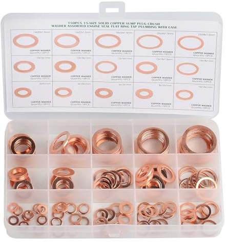 Cuivre Rondelles Metal, Joints Bague D'étanchéité, Rondelles Plates, Joint Torique avec Boîte pour L'étanchéité - 150 Pcs M5 M6 M8 M10 M12 M14 M16 M18 M20 M22