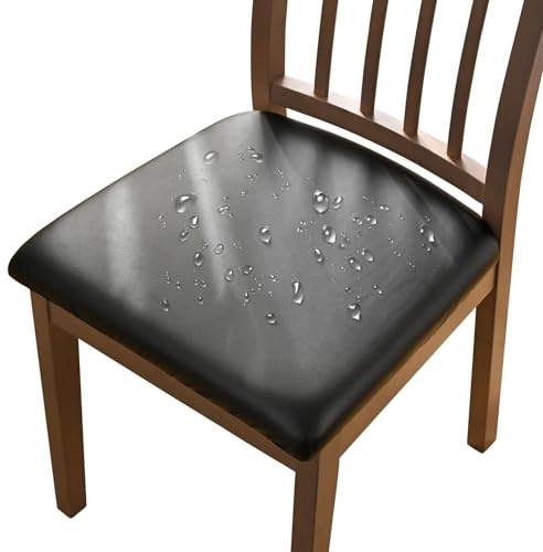 Alishomtll PU-stolsskydd, set med 4/6, stretchiga läder stolsöverdrag, vattentäta sätesskydd, avtagbara, tvättbara stolsöverdrag för matsal, kök, bröllop, trädgård, kontor (svart, 4 stycken)