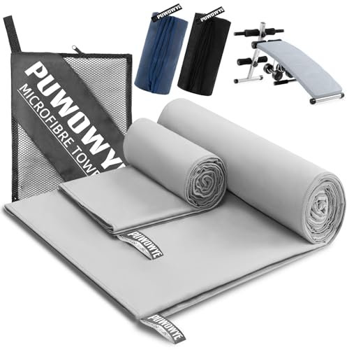 PUWOWYE Mikrofaser Handtuch 2er Set, 160x80cm Groß Badetuch + 80x40cm Klein Handtuch, Schnelltrocknend Mikrofaser Handtücher Set für Sport, Fitness, Sauna, Strand, Reise und Outdoor
