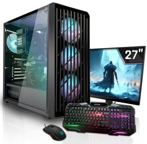 SYSTEMTREFF Basic Gaming Komplett PC Set AMD Ryzen 5 5500 6x4.2GHz | Nvidia RTX 3060 12 GB | 1TB M.2 NVMe | 32GB DDR4 RAM | 27 TFT Monitor | Desktop Paket Computer für Gamer, Gaming