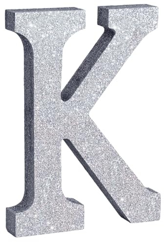 TONIFUL 8 Inch Silver Glitter Letter K Table Centerpiece A-Z Silver Birthday Party Decorations,Silver Alphabet K for Birthday,Chrismas,Graduation,Bridal Shower,Wedding,Anniversary Party Supplies