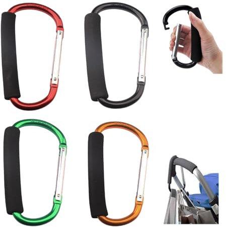 LNGJIN 4 Stück Kinderwagen Karabiner,kinderwagenhaken,Camping Aluminiumlegierung Federschnallen,Pram Buggy Einkaufstasche Halter,Kinderwagen-Haken/Karabiner für Einkaufstaschen,Taschen,Handtaschen