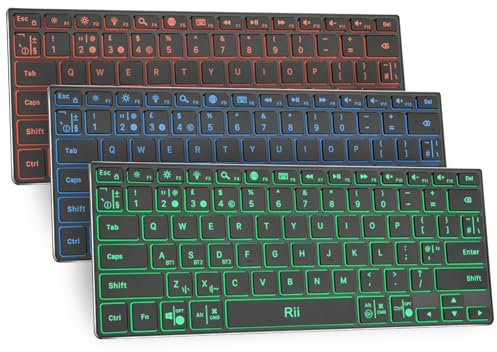 Rii X9 Bluetooth 5.0 Keyboard, Wireless Keyboard with RGB Backlit, Rechargeable for iPad, iPad Mini, iPad Pro, Tablet, Surface, PC, Laptop, Smart TV, Slim and Portable Design