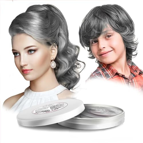 HaiolorPro Gris Cire Colorante Cheveux Homme et Femme, Gel Spray Colorant Cheveux pour Enfants, Maquillage de Coloration Temporaire Cheveux Fêtes ou Cosplay (Gris)