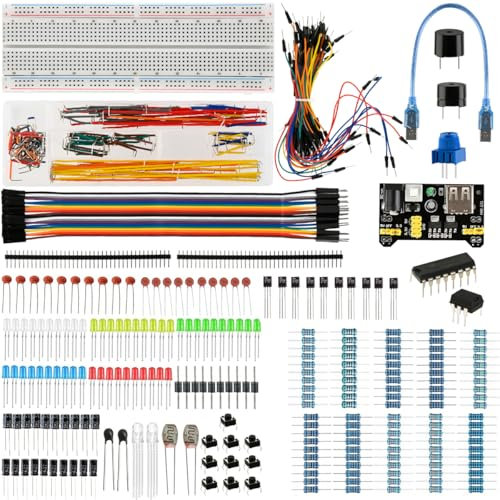 CENBEN 461Pcs Electronics Fun Kit Breadboard Kit with Power Supply Module, Jumper Wires, Precision Potentiometer, Resistor for Arduino UNO, STM32, Raspberry Pi