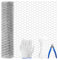Newthinking Chicken Wire Mesh Roll 40cm x 10m, Galvanized Hexagonal Fencing Wire Mesh Garden Fence Protective Metal Net with Cutting Pliers, Gloves and 100 Cable Ties