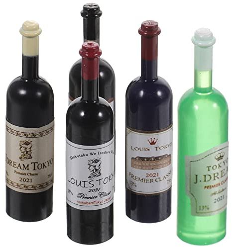 GALPADA Mini Red Wine Bottles Set for Doll House 1:12 5pcs Plastic Miniature Wine Bottle Accessories Simulation Toys for Mini House Decor