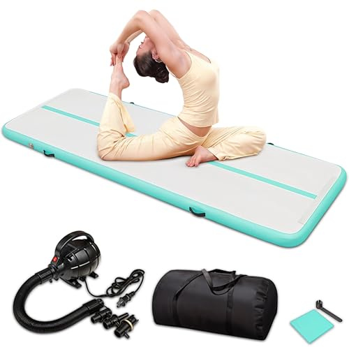 Fitby Airtrack 3m – Turnmat für Kinder & Erwachsene – Inkl. elektrische Pumpe, Gymnastikmatte, Yoga- & Fitnessmatte, aufblasbar, Weiß/Turquois