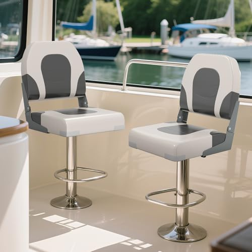 GOPLUS Lot de 2 Sièges de Bateau, Chaises Pliables Yacht Dossier Rembourrés, Similicuir Imperméable, Boulons de Montage, Sièges Capitaine pour Croisière, Bateau à Moteur, Pêche,51x42x49CM