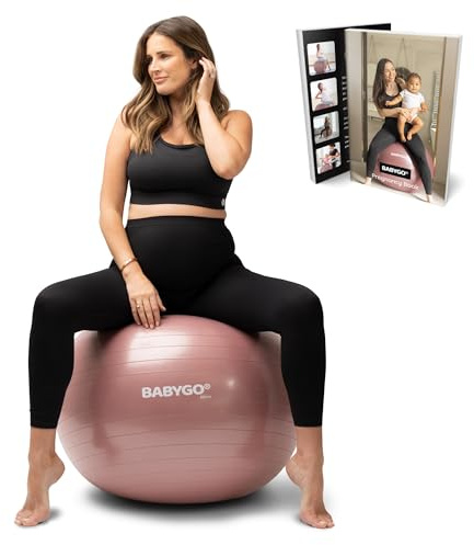 BABYGO® Birthing Ball For Pregnancy Maternity Labour & Yoga + Our 100 Page Pregnancy Book, Exercise, Birth & Recovery Plan, Anti-Burst Eco Friendly Material (Rosewood, 65cm - Standard)