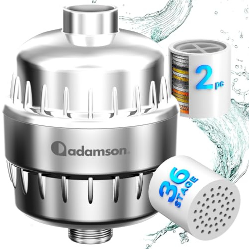 Adamson Shower Filter – 36-Stufen Duschfilter gegen Kalk & Chlor – Kalkfilter Dusche & Wasserfilter Dusche für weiche Haut & gesundes Haar – Duschkopf Filter einfach zu installieren + Extra Kartusche