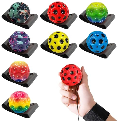 oooaooo 8 Pièces Balle avec Elastique Balle Rebondissante Balles Rebondissantes High Bounce Hole Space Ball Jump Ball Balles Rebondissante pour Intérieur Extérieur pour Les Jeux Et Les Entraînements