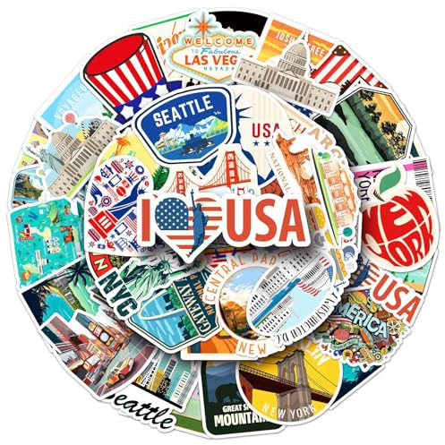 CXNXFD 50 stycken USA-klistermärken, Amerika-reseklistermärken, vattentäta vinylklistermärken för scrapbooks, journaler, fotoalbum, laptop