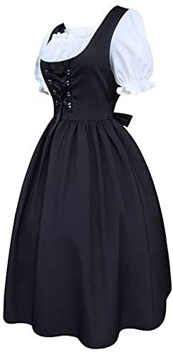 Generisch Dirndl - Robe midi traditionnelle bavaroise pour femme - Costume de fête de la bière - Costume de taverne Drindl Beer, Noir , M