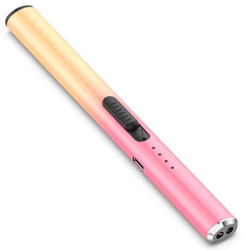 Lzzuid Candle Lighter Long Reach Electric USB Rechargeable Lighter, Windproof Flameless for BBQ, Camping, Stove (Pink Orange)