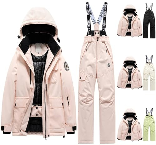 Traje de esquí infantil de una pieza impermeable – Ropa de nieve cálida y transpirable con capucha para niña de 5 a 14 años – Traje al aire libre de esquí y snowboard, Beige-b, 14-15 años