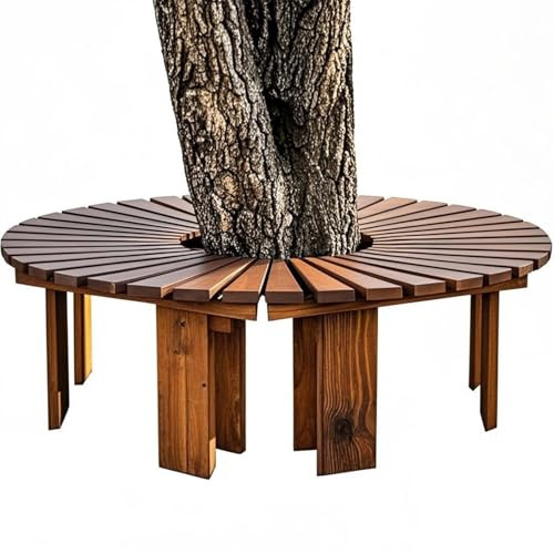 Panchina per albero da esterno in legno massello, seduta da giardino per prato, cortile, parco, portico e cortile, perfetta per rilassarsi e riunioni all'aperto
