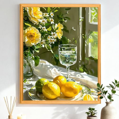 CEOVR Rosa måla efter siffror vuxna sol och citron gör-det-själv måla efter siffror set 40 x 50 cm måla efter siffror utan ram för vuxna nybörjare med 3 penslar