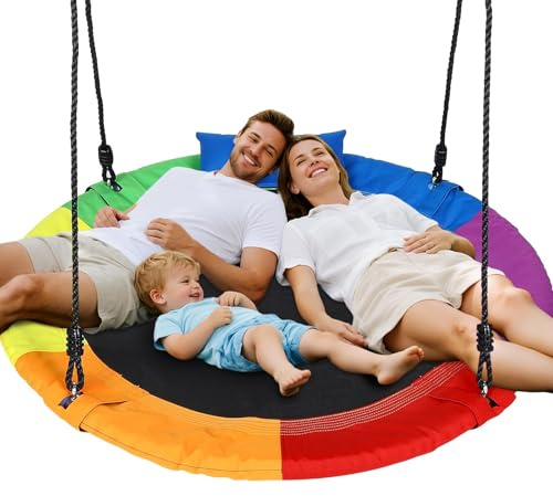 Columpio para nido de 120 cm, columpio redondo, soporta hasta 300 kg, con cojín, para interiores y exteriores, para niños y adultos