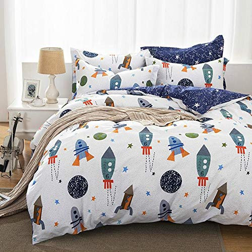 Juego de Cama para niño Cama 90 Funda nordica Infantil,100% de algodón, Cama Individual, Reversible Diseño de Cosmos para Dormitorio de los niños