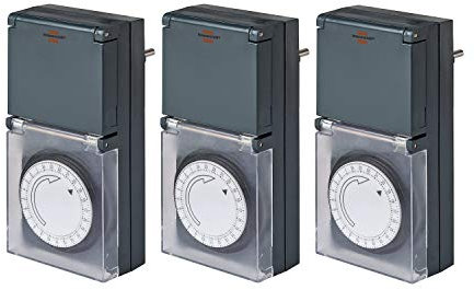 Brennenstuhl Zeitschaltuhr MMZ 44, mechanische Timer-Steckdose (Tages-Zeitschaltuhr, IP44 geschützt, mit erhöhtem Berührungsschutz & Schutzabdeckung) (3, IP44 geschützt Schwarz)