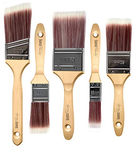 BIANCO SHABBY Set 5 Pennelli Professionali per Shabby Chic e Fai da Te - DIY (63 + 50 + 50 inclinato + 35 + 25)