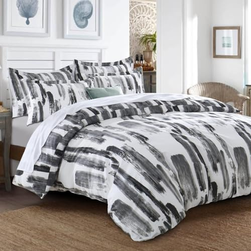 Yorkshire Bedding Single Duvet Cover Set Soft Printed Bedding Set Brushed Microfiber Duvet Covers with Pillowcase (Grey Stripe 135x200 CM)