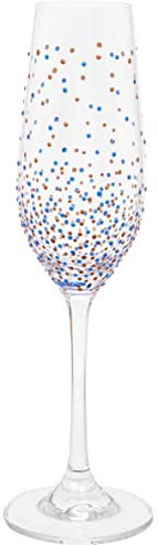 Hand Painted Blue Dot Pattern Champagne Flute, 220ml, Gift Boxed