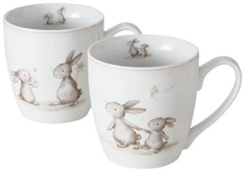 2 Stk Jumbo Kaffeetassen 480ml Tassen Hasen Knuffi n331 Ostern Porzellan Hasenmama Hasenkind Ostern Tassen Becher Pott Teetasse Geschenkset Hasenfamilie creme weiss