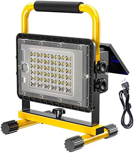 TONZN Portable LED 200W Construction Spotlight with Solar Panel, 8000LM Rechargeable USB Work Light, 6000K Cool White, Battery 20800Mah, 4 Modes, Outdoor Waterproof Work Lamp for Garage