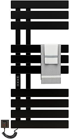 Scaldasalviette Elettrico, Termostato WiFi Smart Scaldasalviette, per Alexa e Google Home e APP, 500x1100 mm, Portasciugamani elettrico, Scaldasalviette Elettrico Bagno Basso Consumo-WIFI Black Left