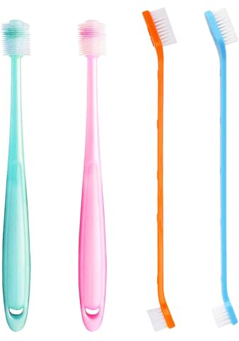 KVBUCC 2 Pack 360 Degree Soft Silicone Pet Toothbrush, Small Dog and Cat Toothbrush, Non-Powered, Manual, Base Product, Light Green, Pink