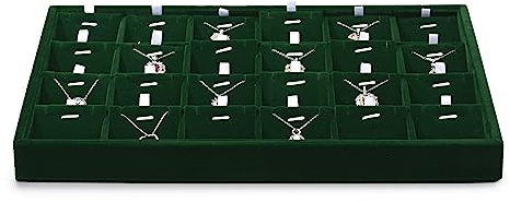 Papten vassoio impilabile in velluto per gioielli, cassetto portagioie, organizzatore di inserti per gioielli a 24 scomparti per collane(verde scuro)