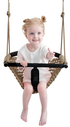 nets Tribe 2 -in- 1 Toddler Swing. Swing Seat for Kids with Adjustable Ropes, for Kids Heavy Duty Rope Play Secure Children Swings Set, for Outdoor Indoor, Backyard. Upgrade Product (Light Brown)