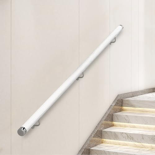 Wooden Handrails for Stairs, Non-Slip Stair Railings with Brackets, Against The Wall Elderly and Children's Safety Grab Bar Kit, for Interior Corridor Villa Building Loft (White, 80cm)