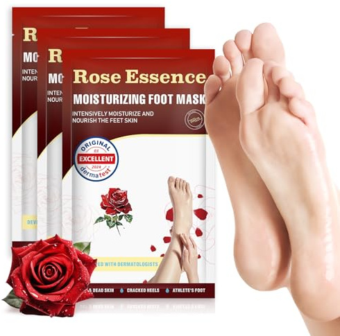 Mascarilla Nutritiva para Pies 3 Pares, Repara Talones y Suaviza Piel Seca y Muerta, Pies Suaves, Rosa (Sin Exfoliación)
