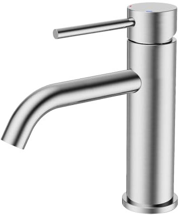 FORIOUS Grifo de Baño, Grifo Mezclador Monomando para Lavabo en Níquel Cepillado Resistente a las Manchas con un Mango para el Lavabo del Baño, WC de Visitas