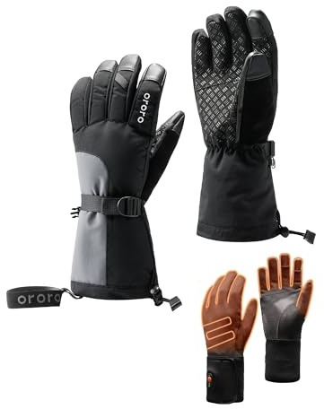ORORO Heated Gloves for Women Men, 3-in-1 Electric Heated Gloves Rechargeable for Motorcycle Skiing Hiking (Black & Gray,L)