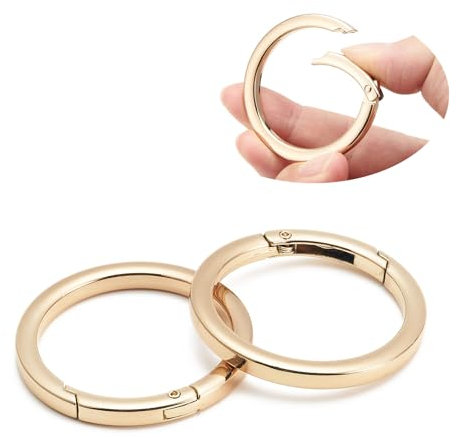 QIUTIMIY 4 Stück Rund Karabinerring O-Ring,Metall Runde Federspaltringe für Handtaschen, Schlüsselanhängern, Schnallen, Taschen, Geldbörsen(Gold,32mm)