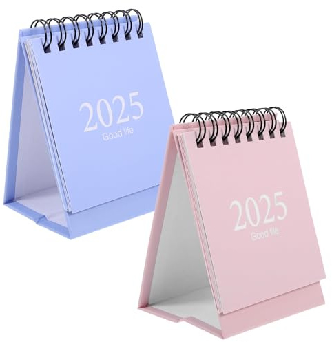 2 Pack Calendario de Sobremesa 2024-2025, Calendario Mesa 18 Meses Jul 2024 a Dic 2025, Mini Calendario 10,4 x 7,6 cm, Calendario de Bolsillo 2025 con Pegatinas para el Hogar Oficina Escuela