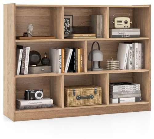 KOMFOTTEU Estantería Infantil con 5 Compartimientos Abiertos, Librería para Juguetes y Libros de Niños, Armario Bajo con Patas Antideslizantes, Estante para Exposición (Natural, 122 x 32 x 93 cm)